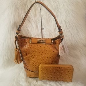 MUSTARD EMBOSSED TALL HOBO SET